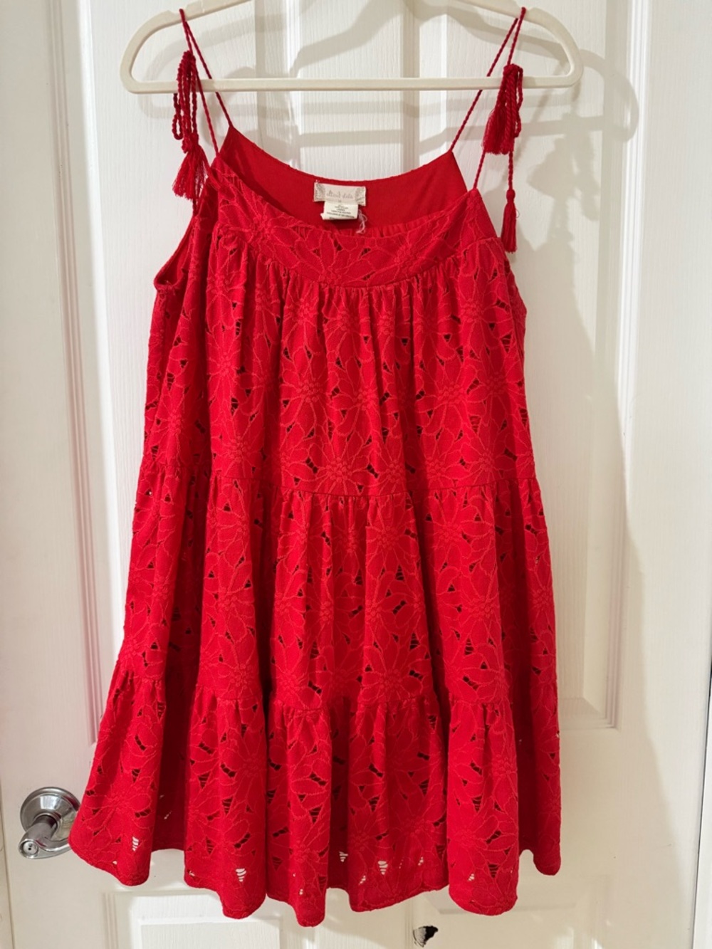 Altar’d State Red Lace Tiered Spaghetti Strap Dress